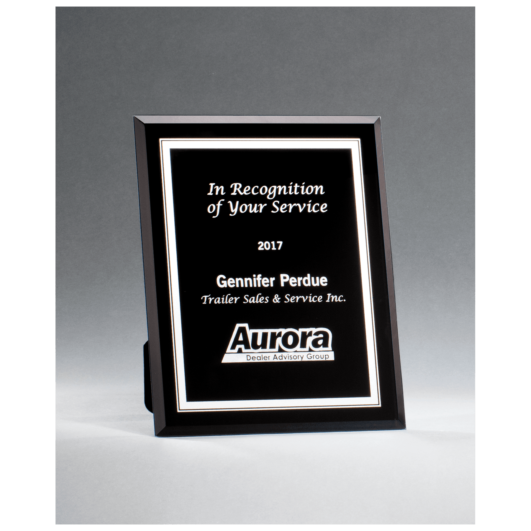 Black Glass Plaque with Silver 7" x 9" Border and Easel Back