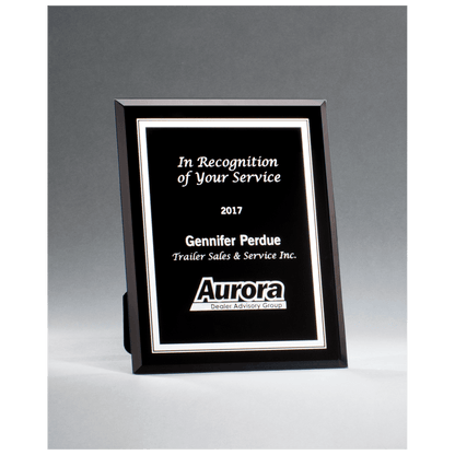 Black Glass Plaque with Silver 7" x 9" Border and Easel Back