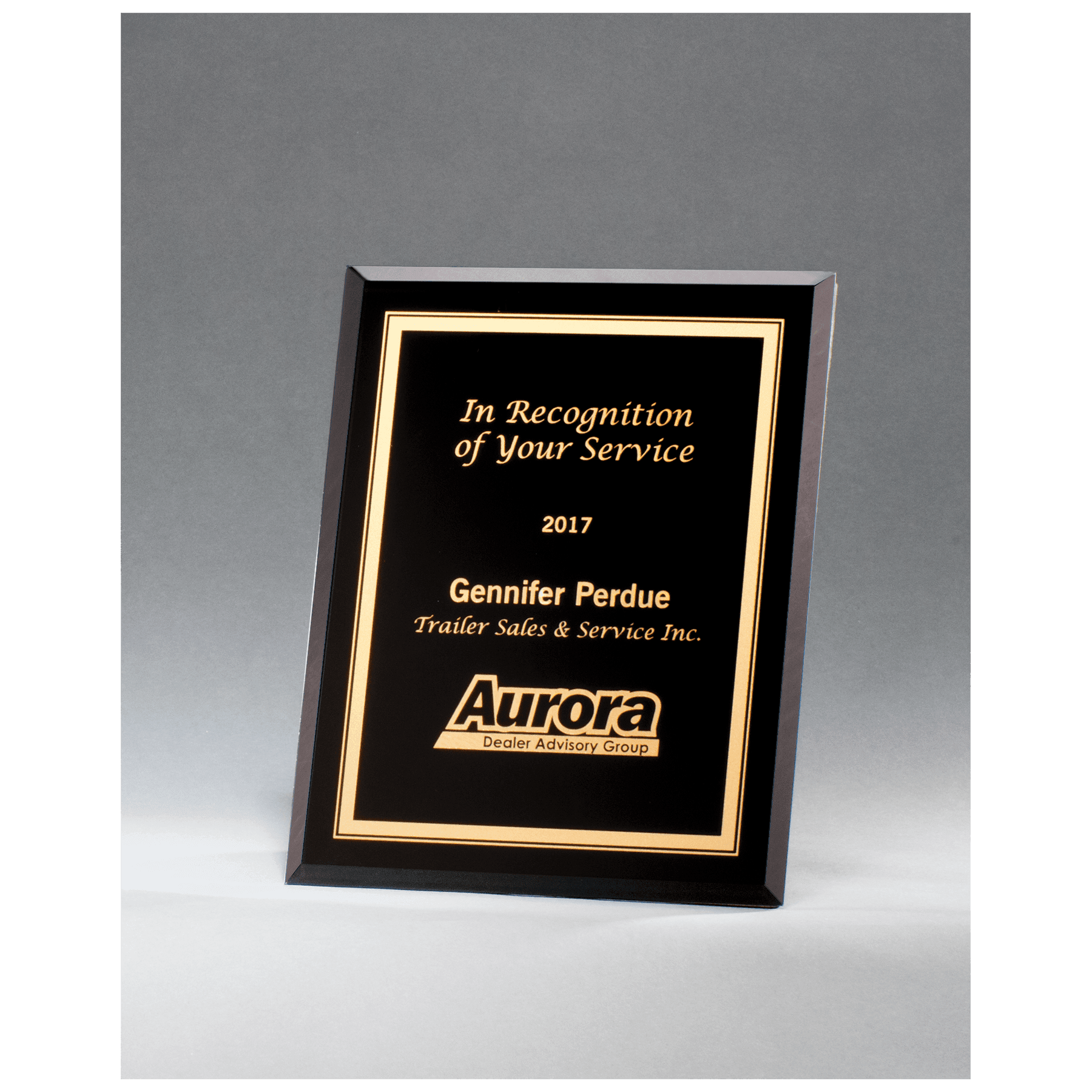 Black Glass Plaque with Gold 6" x 8" Border and Easel Back