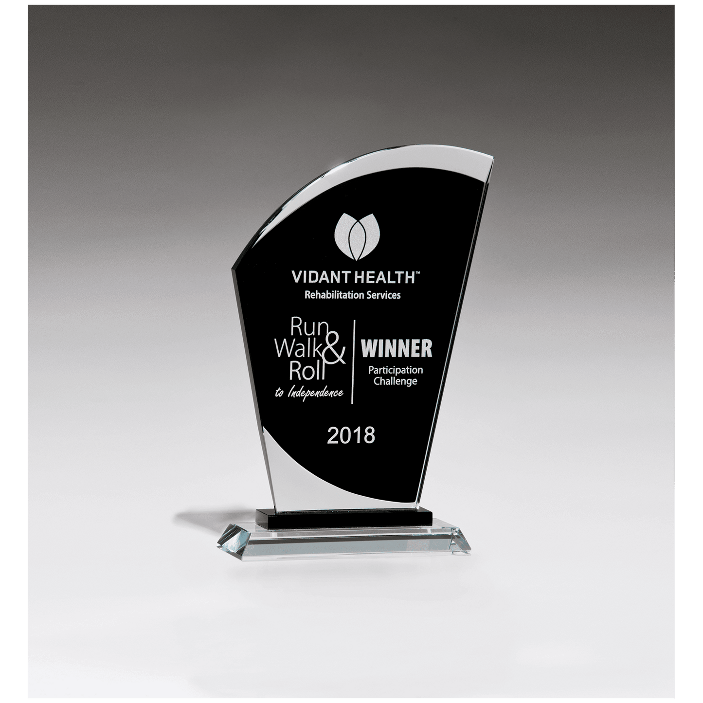 5 1/8" x 8" Sail Shaped Glass Award with Black Center