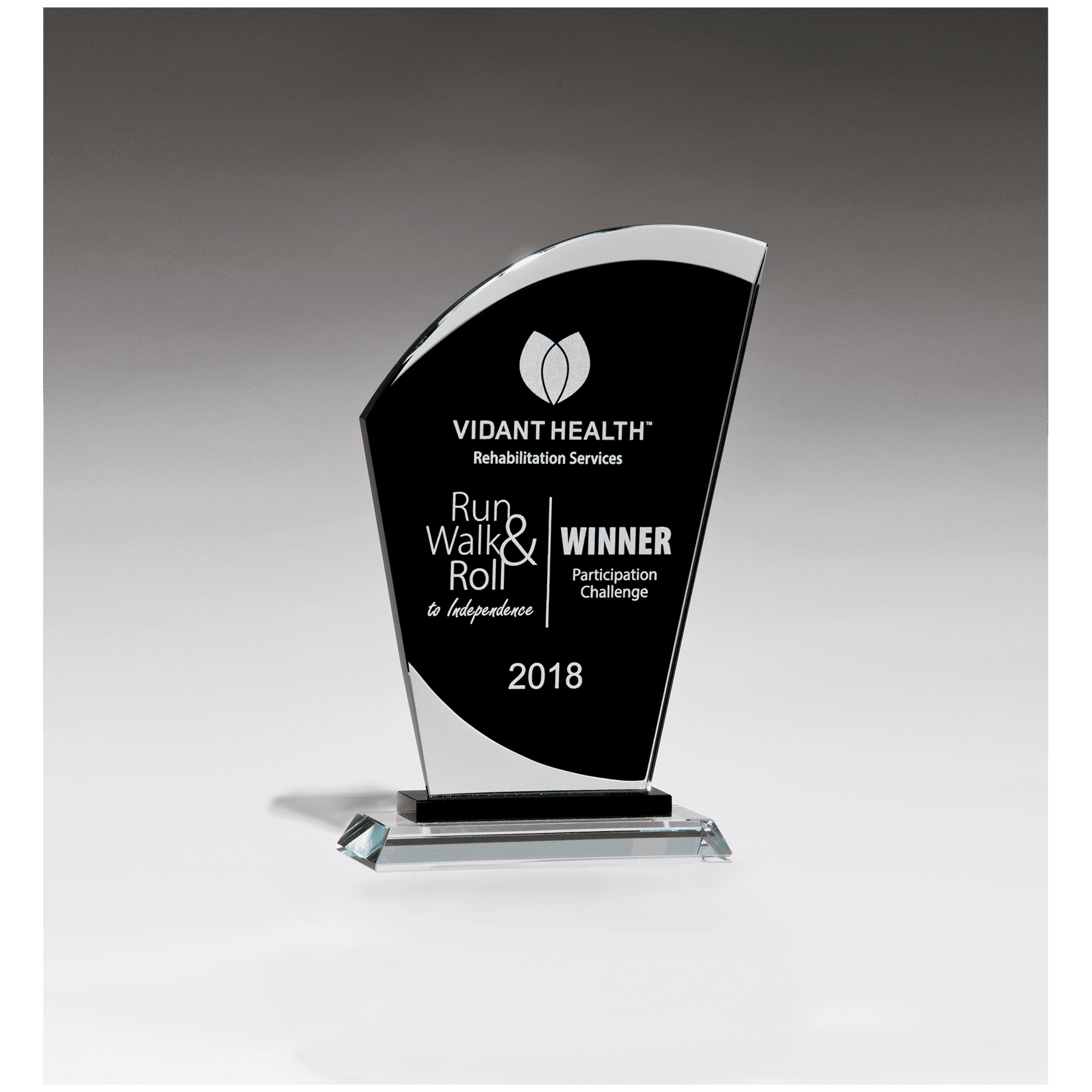 5 1/8" x 8" Sail Shaped Glass Award with Black Center