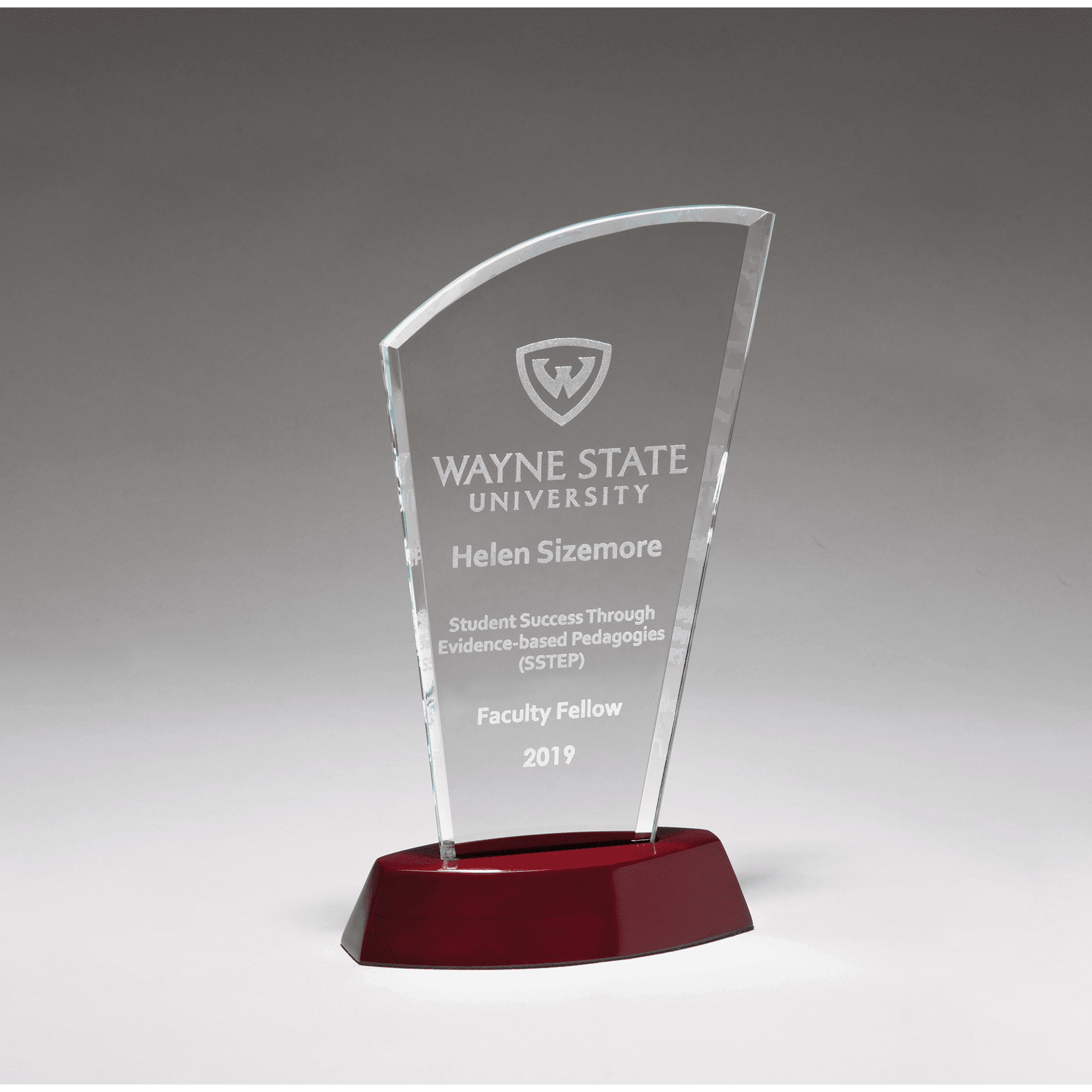5 1/2" x 10 3/4" Sail Series Clear Glass Award with High Gloss Rosewood Finish Base