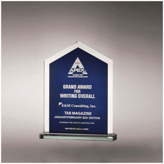 6 5/8" x 8 3/8" Pinnacle Series Glass with Blue Silkscreened Center and Silver Mirror Border
