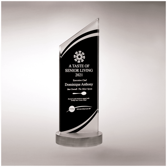 3 1/2" x 11 7/8" x 3/8" Thick Zenith Series Black Silkscreened Glass with Frosted Accents, Heave Aluminum Base
