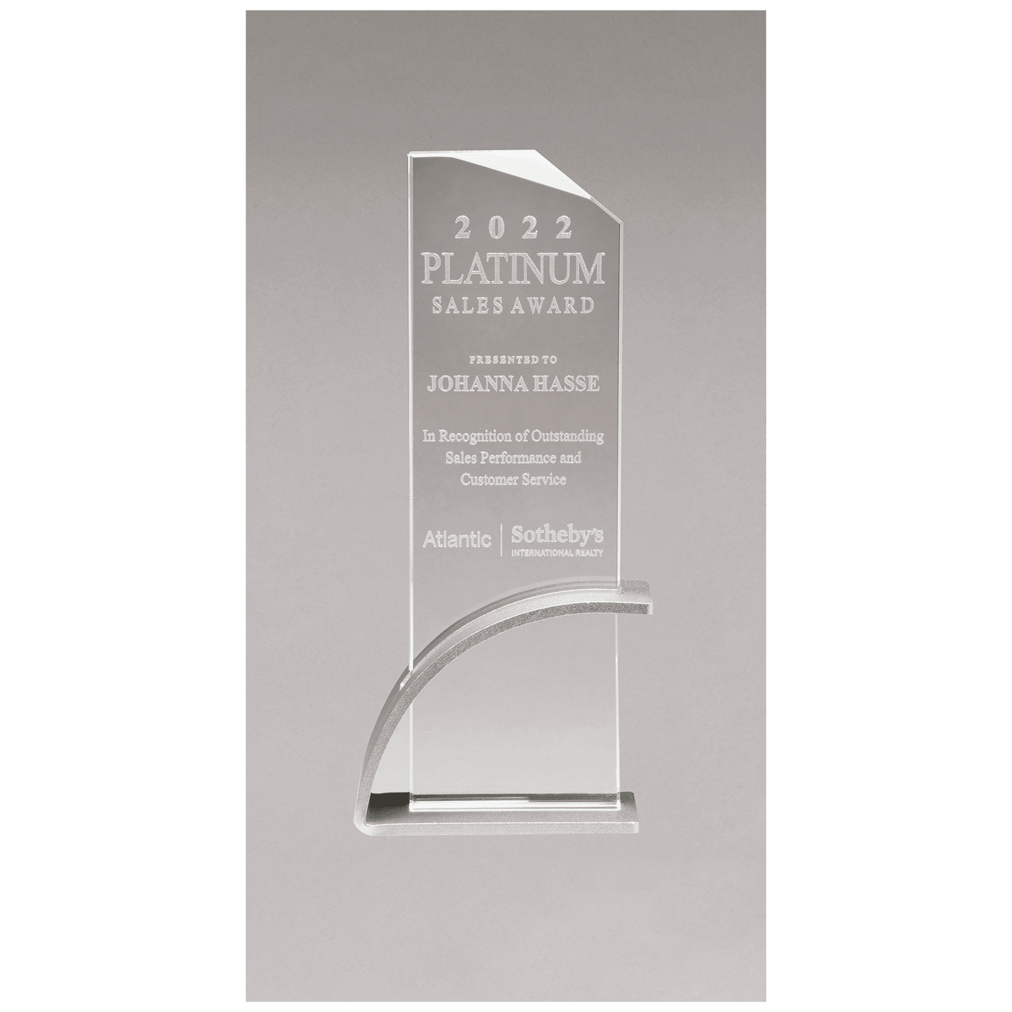 Silver Contemporary Clear 3 7/8" x 8 1/2" x 1/2" Thick Glass Award, Arched Base with Matte Metallic Finish