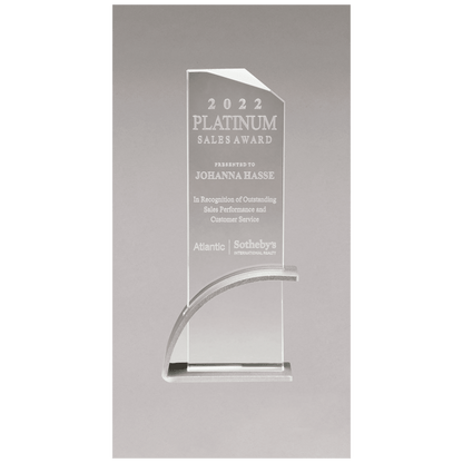 Silver Contemporary Clear 3 7/8" x 10 1/8" x 1/2" Thick Glass Award, Arched Base with Matte Metallic Finish