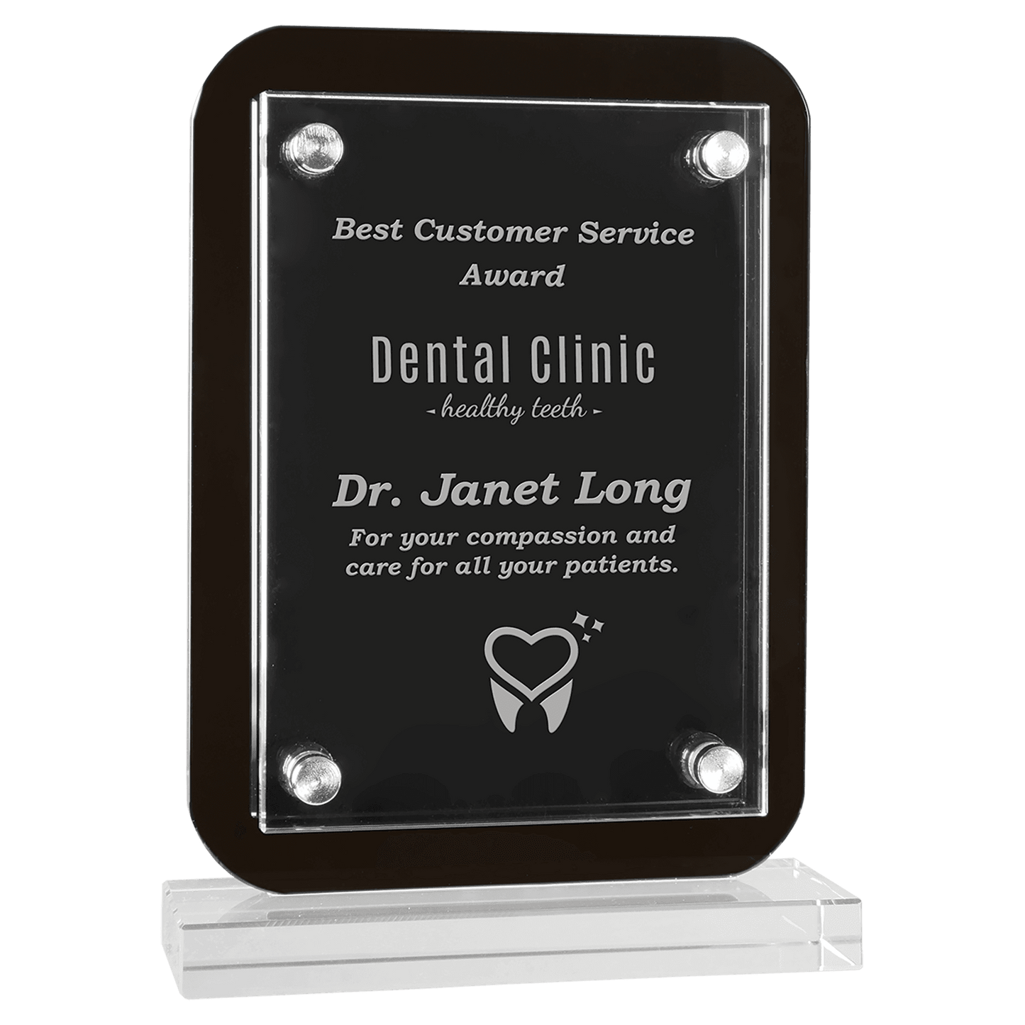 5 1/2" x 7 3/4" Black Floating Glass Standup Plaque