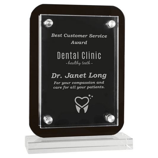 5 1/2" x 7 3/4" Black Floating Glass Standup Plaque