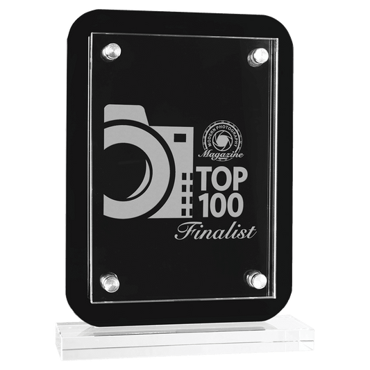 6 1/2" x 8 3/4" Black Floating Glass Standup Plaque