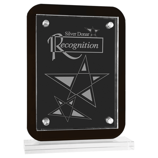 7 1/2" x 10" Black Floating Glass Standup Plaque