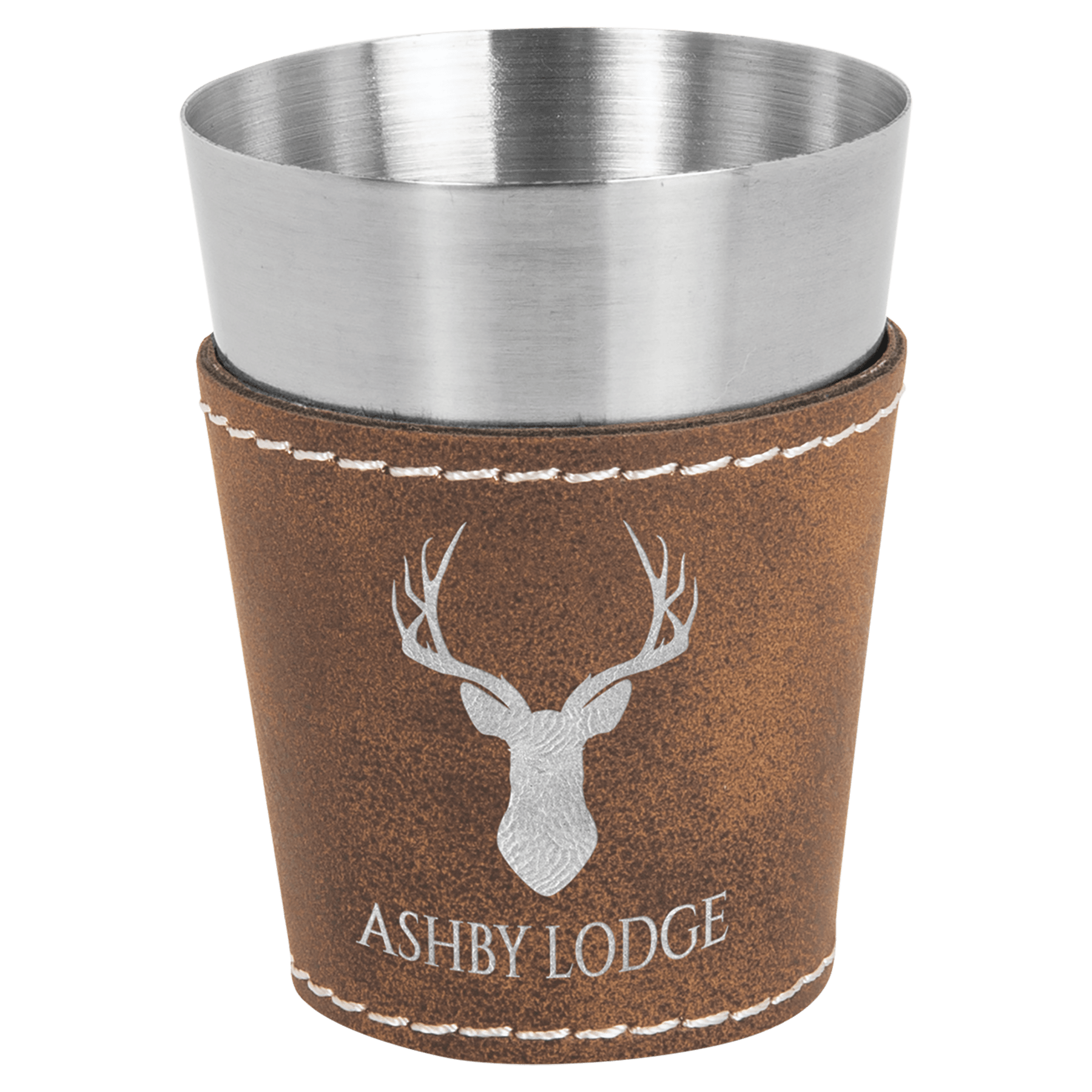2 oz. Rustic/Silver Laserable Leatherette & Stainless Steel Shot Glass