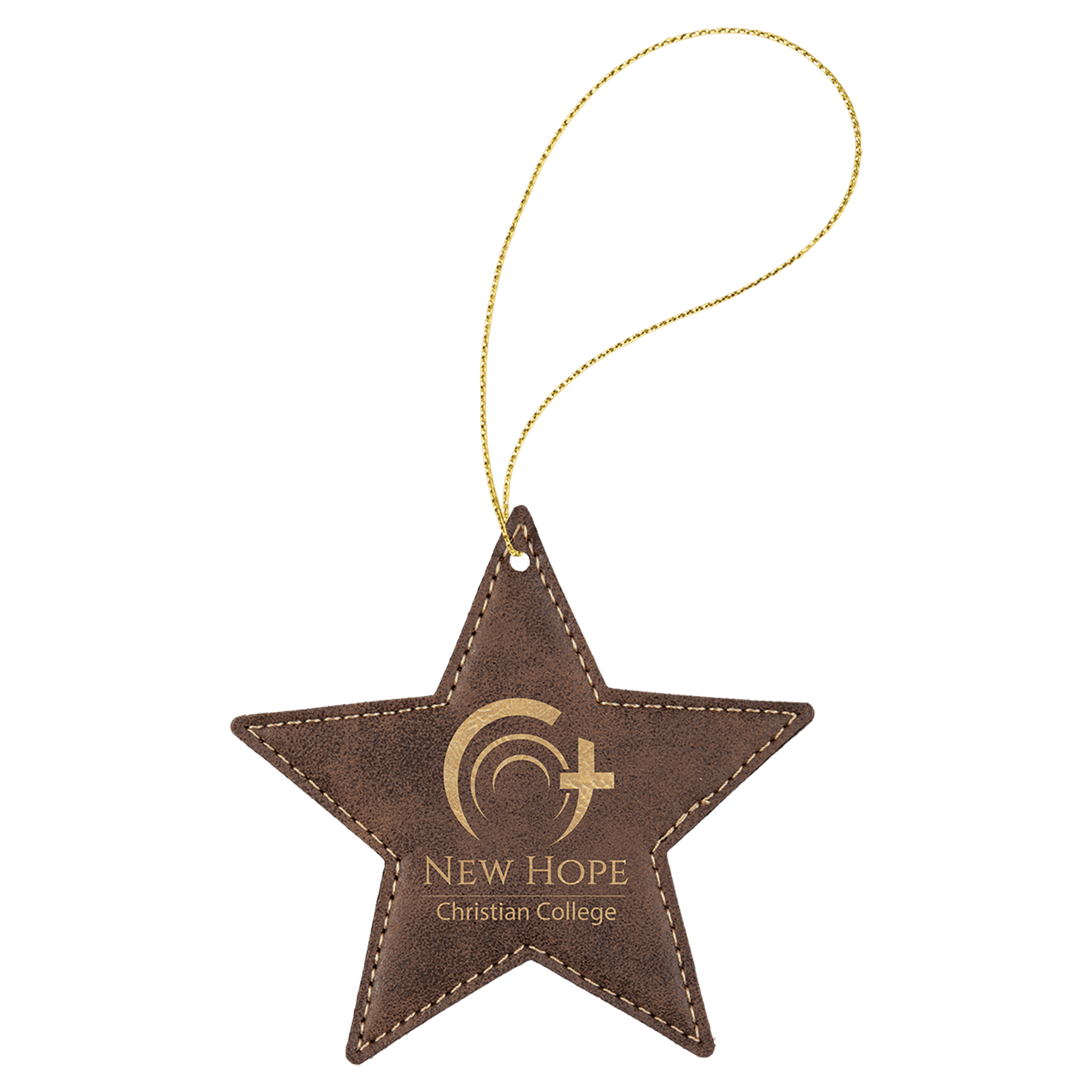 Rustic/Gold Laserable Leatherette Star Ornament with Gold String
