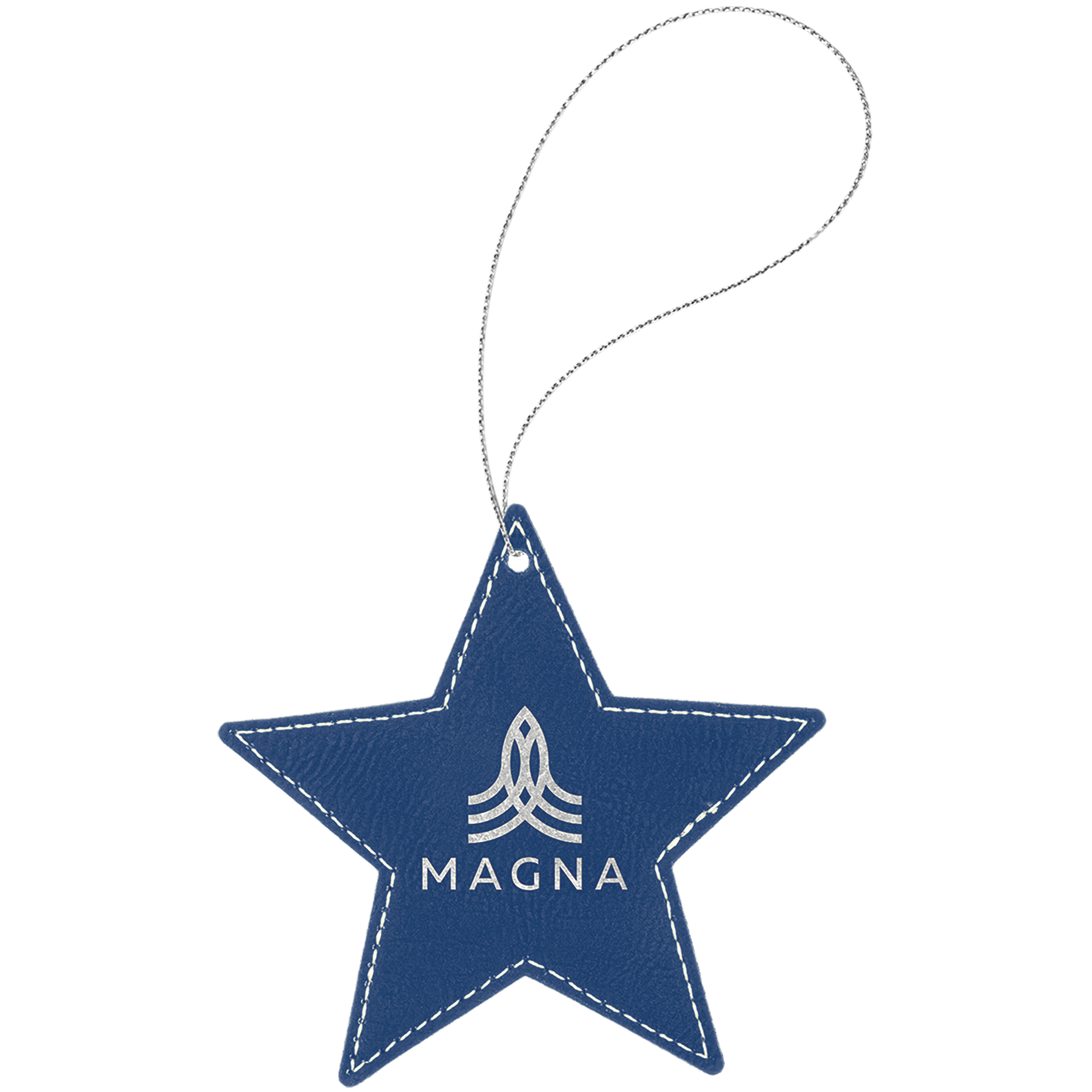Blue/Silver Laserable Leatherette Star Ornament with Silver String
