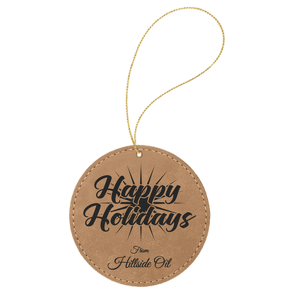 Light Brown Laserable Leatherette Round Ornament with Gold String