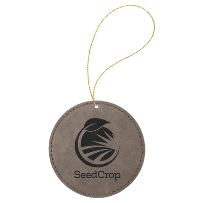Gray Laserable Leatherette Round Ornament with Gold String