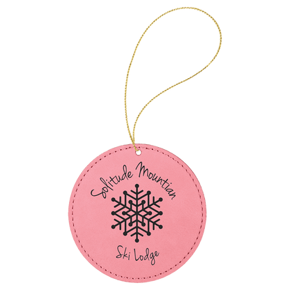 Pink Laserable Leatherette Round Ornament with Gold String