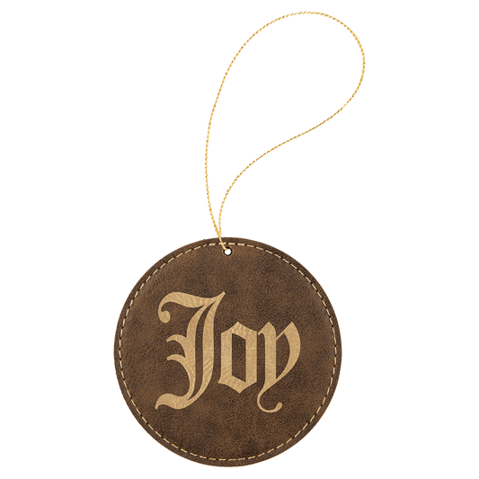 Rustic/Gold Laserable Leatherette Round Ornament with Gold String