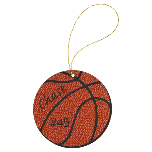 Basketball Laserable Leatherette Round Ornament with Gold String