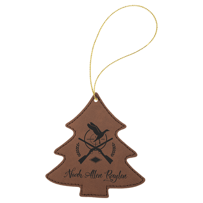 Dark Brown Laserable Leatherette Tree Ornament with Gold String