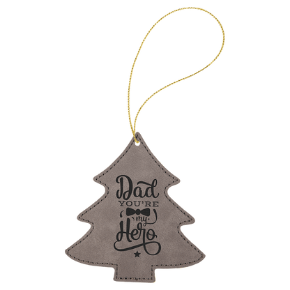 Gray Laserable Leatherette Tree Ornament with Gold String
