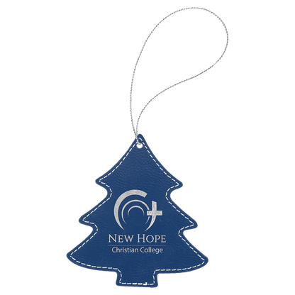 Blue/Silver Laserable Leatherette Tree Ornament with Silver String