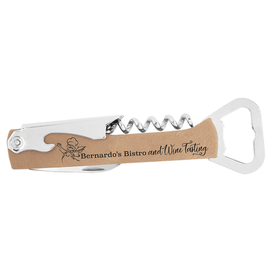 Light Brown Laserable Leatherette Wine Bottle Opener