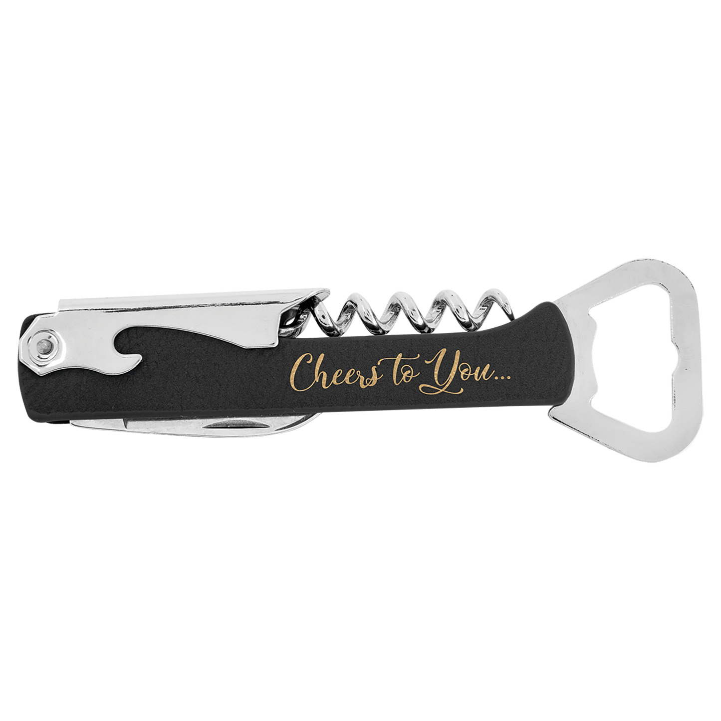 Black/Gold Laserable Leatherette Wine Bottle Opener