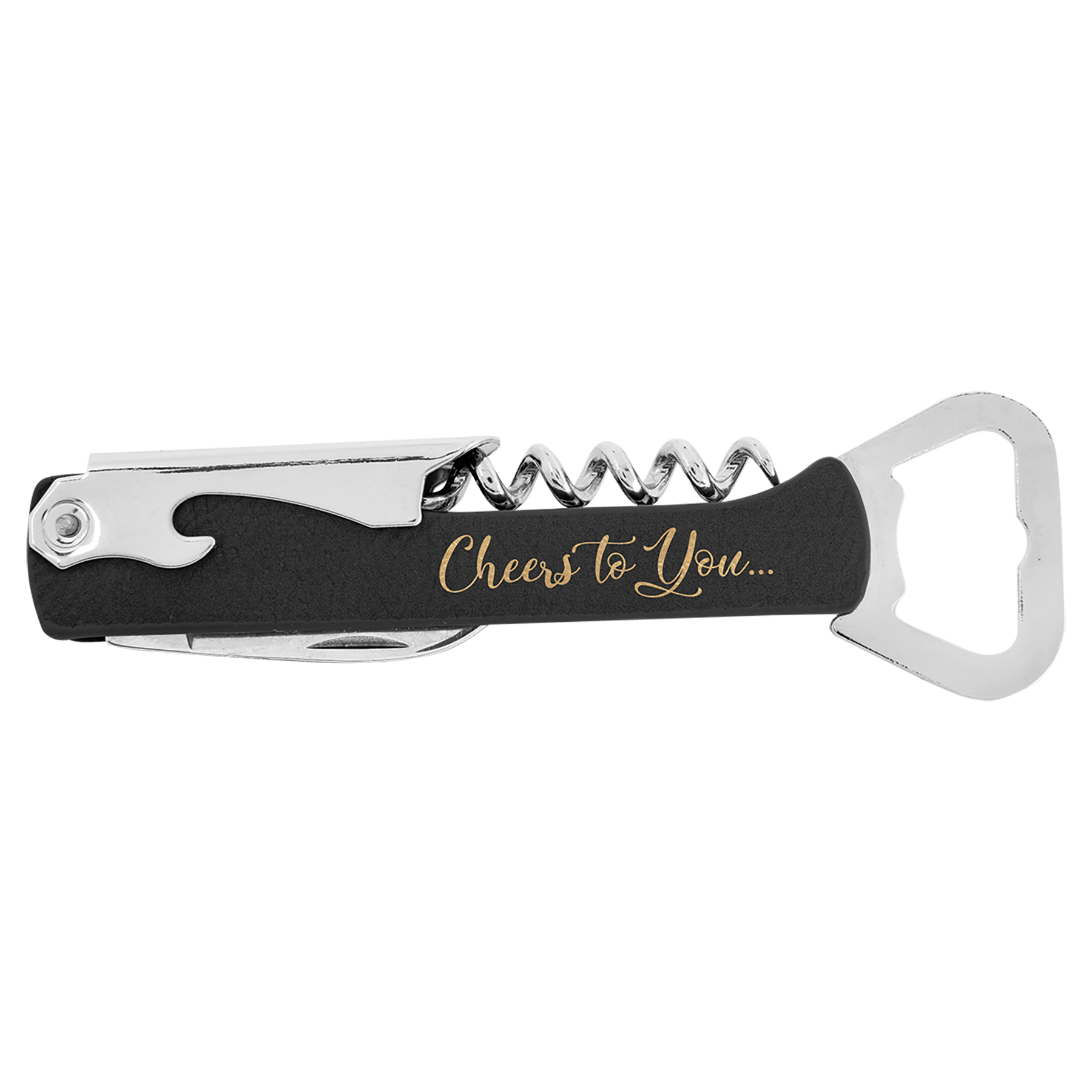 Black/Gold Laserable Leatherette Wine Bottle Opener