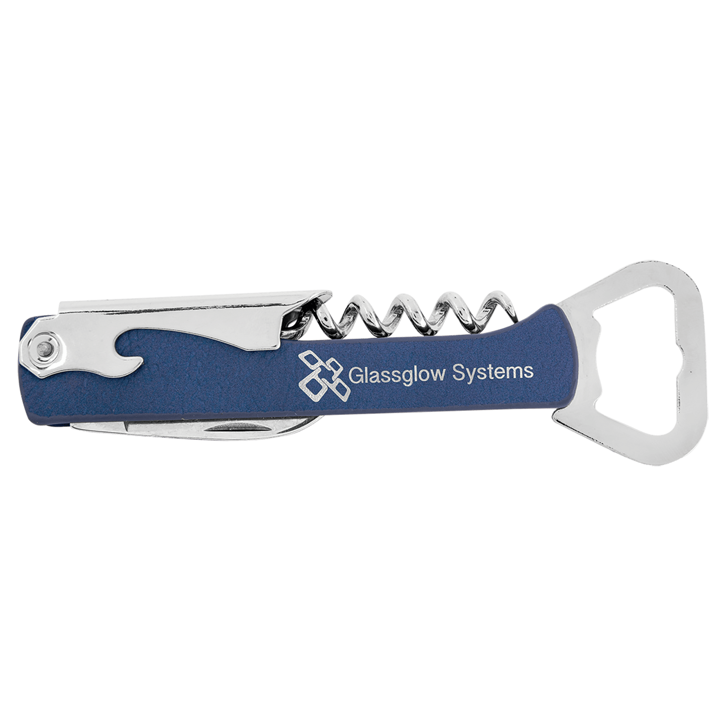 Blue/Silver Laserable Leatherette Wine Bottle Opener
