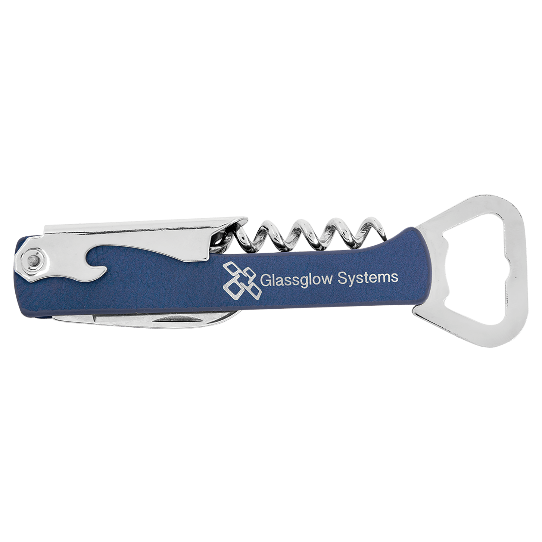 Blue/Silver Laserable Leatherette Wine Bottle Opener