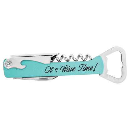 Teal Laserable Leatherette Wine Bottle Opener