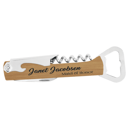 Bamboo Laserable Leatherette Wine Bottle Opener