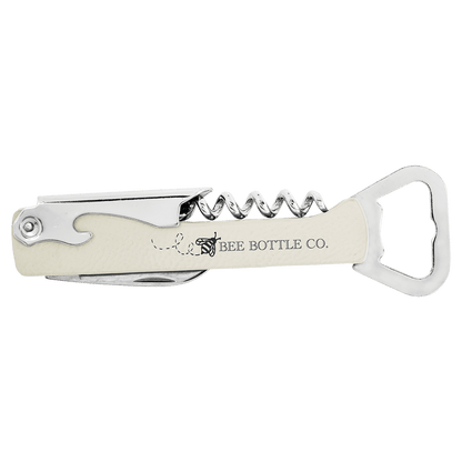 White Laserable Leatherette Wine Bottle Opener