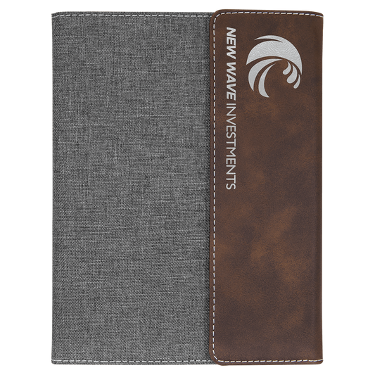 7" x 9" Rustic/Silver Leatherette / Gray Canvas Portfolio with Notepad