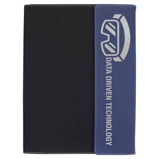 9 1/2"x12" Blue/Silver Laserable Leatherette  / Black Canvas Portfolio w/Notepad