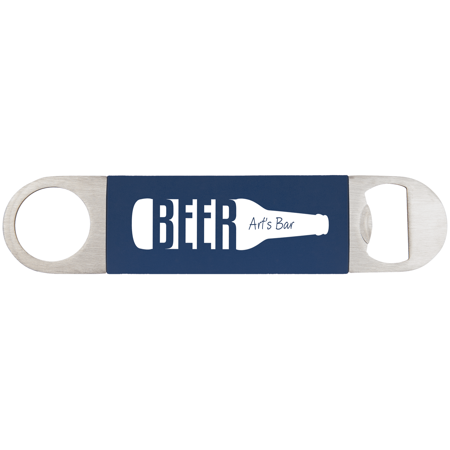 Navy Blue White 1 1/2" x 7" Bottle Opener with Silicone Grip