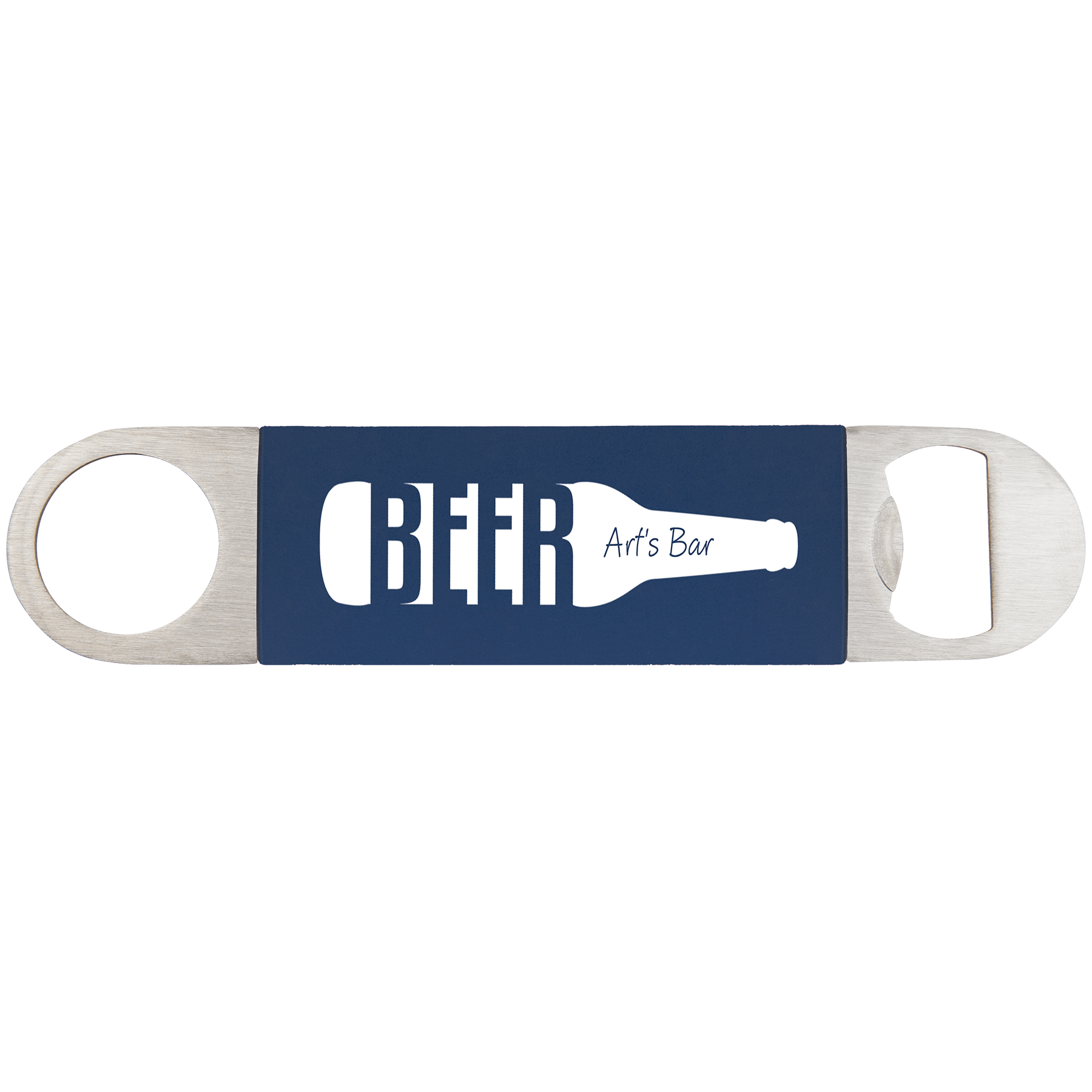 Navy Blue White 1 1/2" x 7" Bottle Opener with Silicone Grip