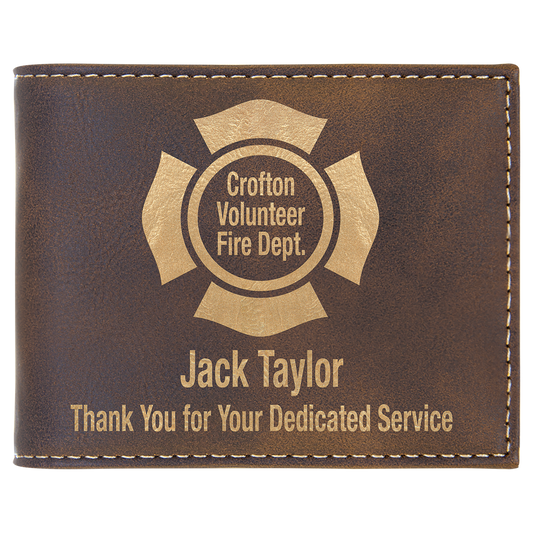 Rustic/Gold Laserable Leatherette Bi-Fold Wallet w/Flip  ID Display