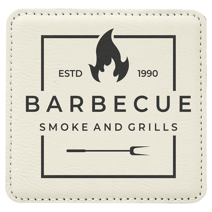 White 4" x 4" Square Laserable Leatherette Coaster