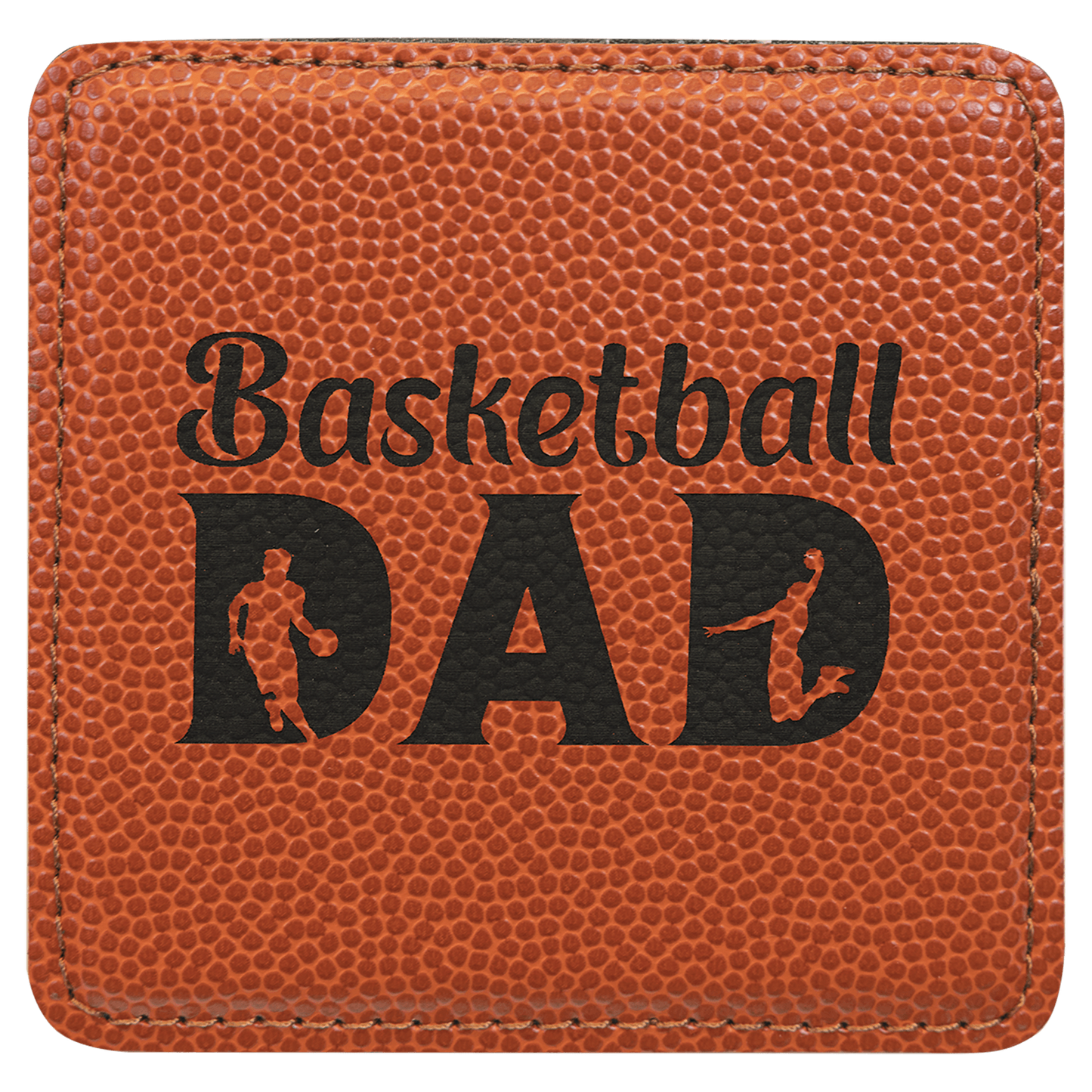 Basketball 4" x 4" Square Laserable Leatherette Coaster