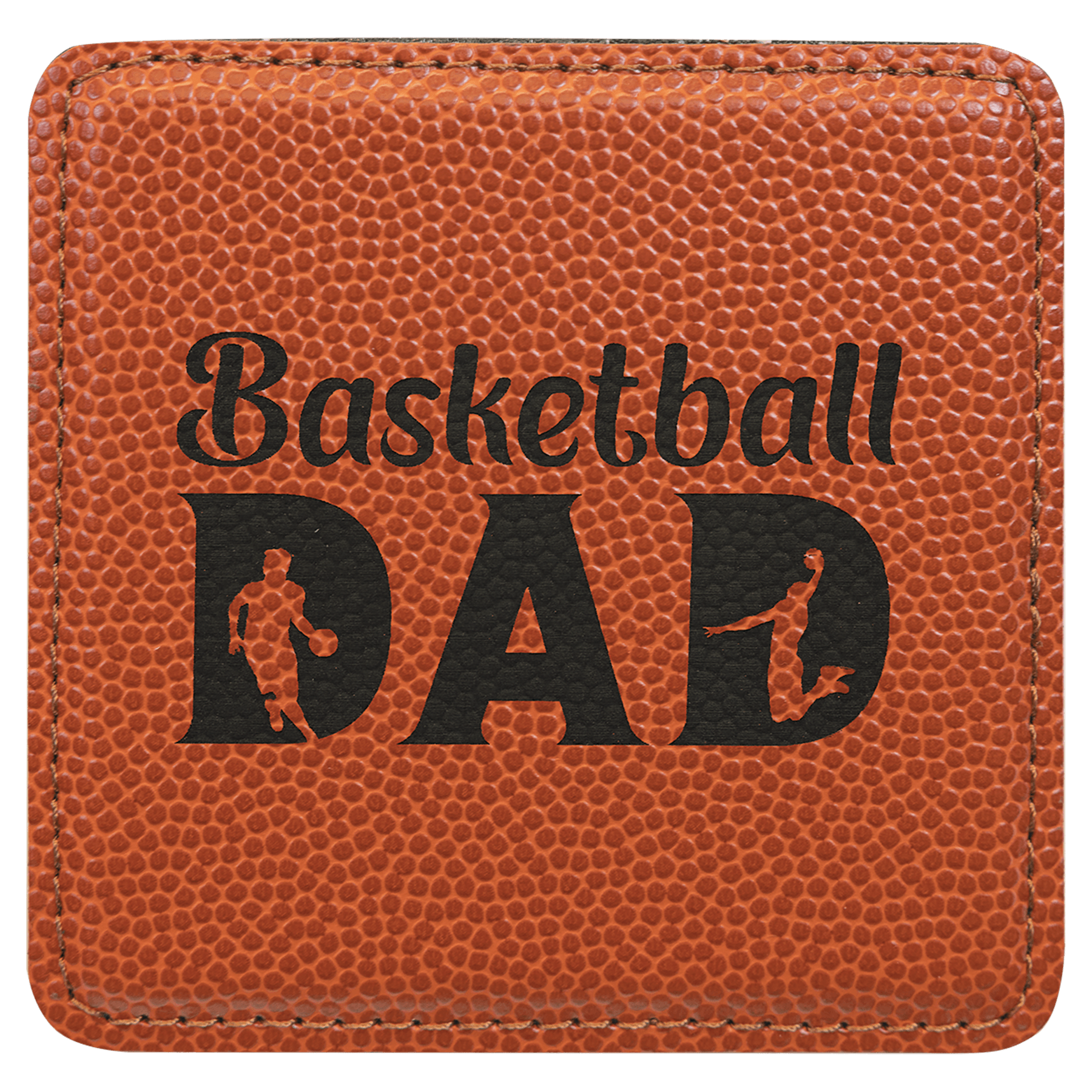 Basketball 4" x 4" Square Laserable Leatherette Coaster