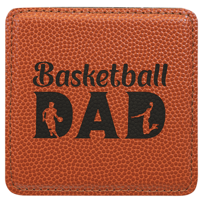Basketball 4" x 4" Square Laserable Leatherette Coaster
