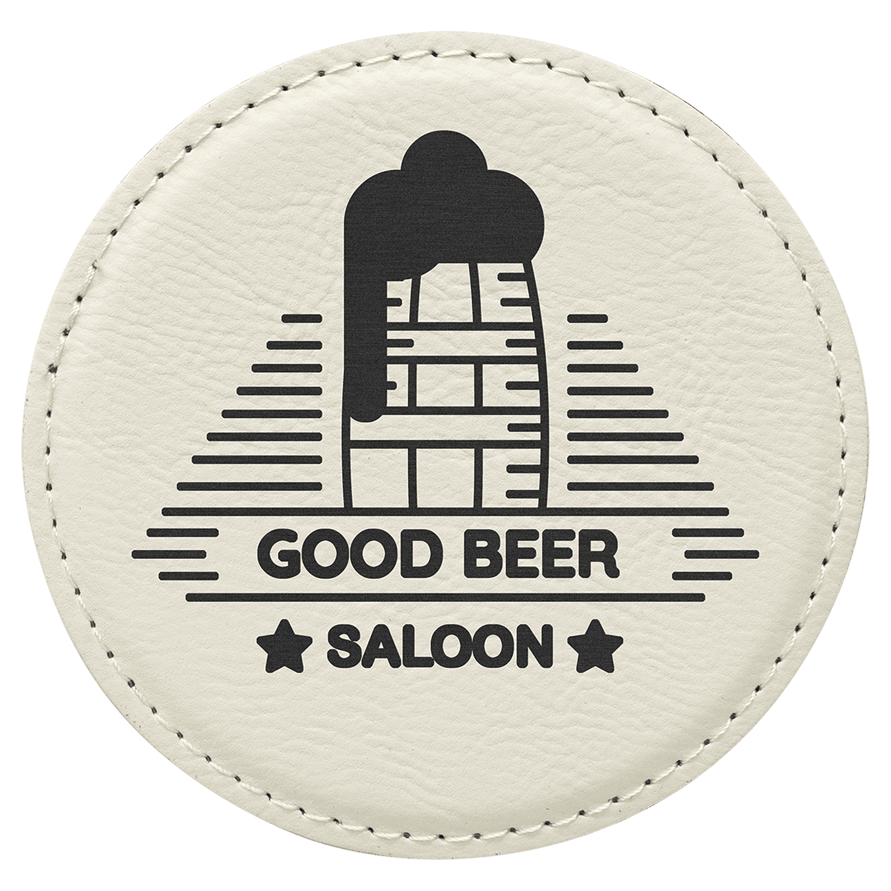 White 4" Round Laserable Leatherette Coaster