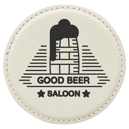 White 4" Round Laserable Leatherette Coaster