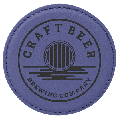 Purple 4" Round Laserable Leatherette Coaster