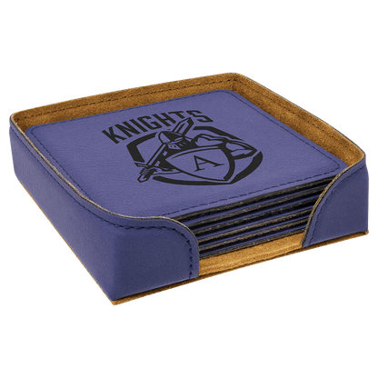 Purple 4" x 4" Square Laserable Leatherette 6-Coaster Set