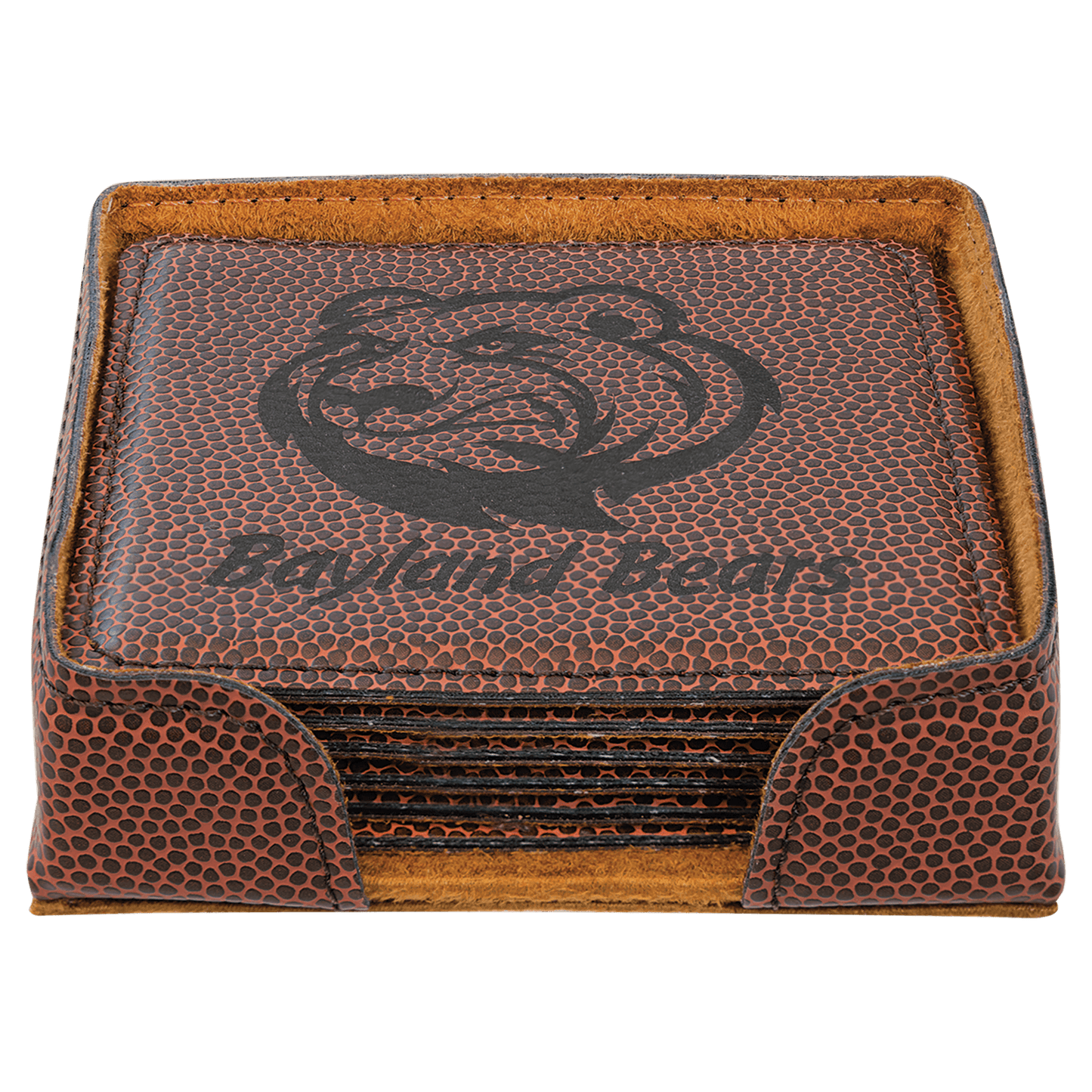 Football 4" x 4" Square Laserable Leatherette 6-Coaster Set
