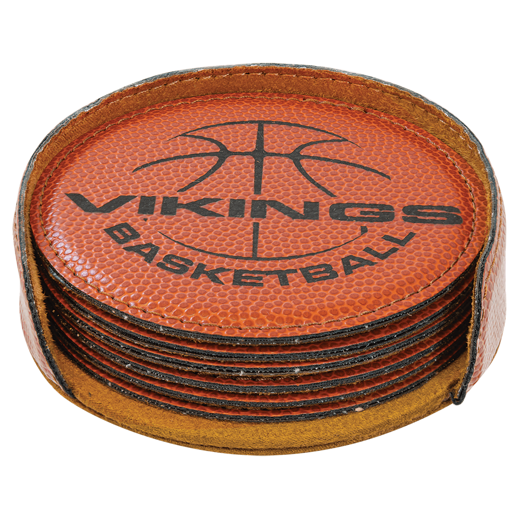 Basketball 4" Round Laserable Leatherette 6-Coaster Set
