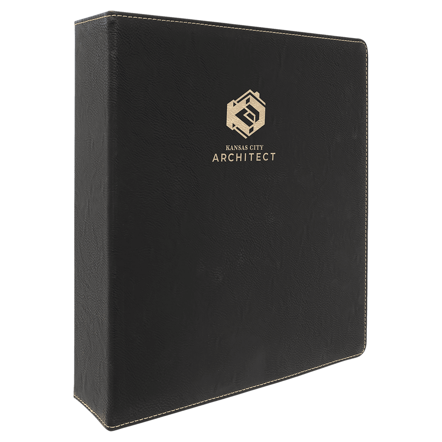 Black/Gold 11" x 11 1/2" Laserable Leatherette 3 Ring Binder with 2" Slant D Rings