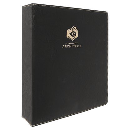 Black/Gold 11" x 11 1/2" Laserable Leatherette 3 Ring Binder with 2" Slant D Rings